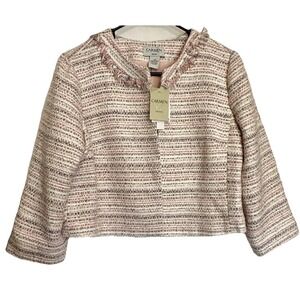 Carmen Marc Valvo Pink Open Front Blazer Jacket Cropped 12 Petite